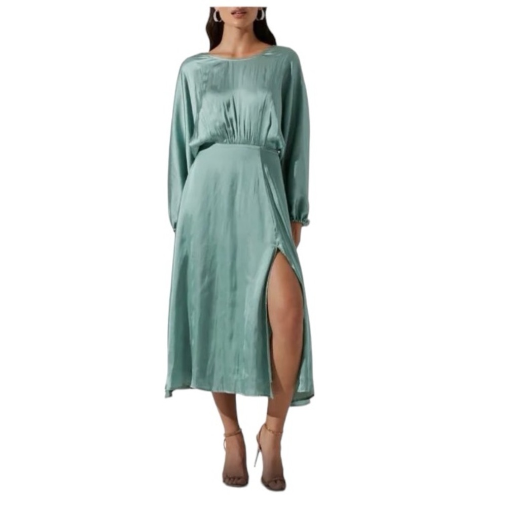ASTR The Label Dark Mint Dress Dolman Sleeve Long Midi Slit size M